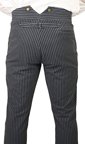 Historical Emporium Men's High Waist Edgar Striped Cotton Trousers, Victorian Western Pants with Suspender Buttons4