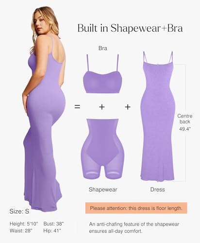 Image of Popilush Maxi Bodycon Dress with Built in Bra, Long Shapewear Dresses | Tummy Control, Floor-length, Formal Occasions, Wedding Guest and Engagement