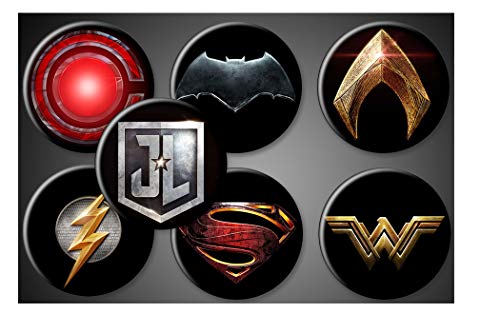 Justice League Movie Magnets or Pins DC Comics Superhero Symbols Set of 7 Batman Superman Wonder Woman Aquaman Flash Cyborg (1