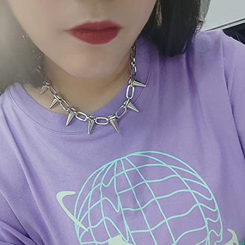 Reaowazo REAOWAZO-SPIKES-CHOKERS-SILVER-WHITE Spike Chokers For Women Choker Goth Necklaces Mens Chain Choker Collar Punk Streetwear Handmade Adjustable Vintage Rivet Jewelry Silver thumb #1