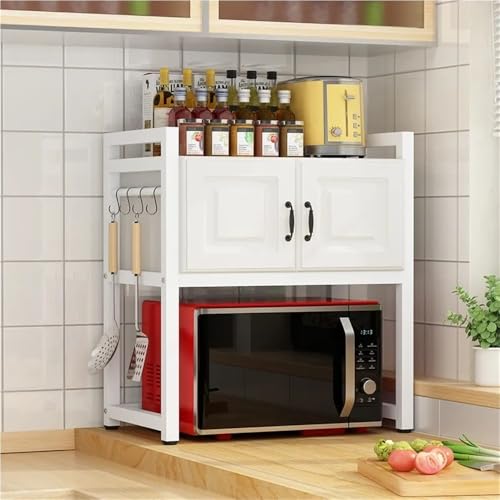 Image of Heavy Duty 3-Tier Microwave Stand, Countertop Over Microwave Shelf with Doors, Kitchen Counter Shelf for Electrical Appliances,Tableware, Condiments(White,70cm/27.6in)