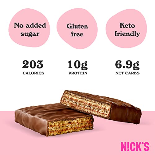 Image of N!CK'S Protein Wafer Bar Hazelnut | 25% Protein (10g) 203 Calories | Low Carb Cookie Bar Snack with No Added Sugar, Gluten Free, (24 bars x 40g)