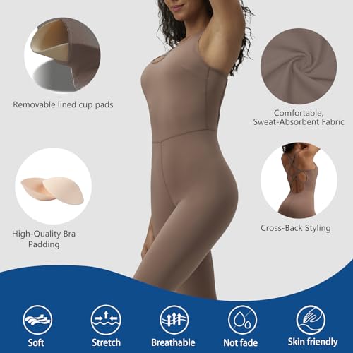 Image of LOVESOFT Workout Jumpsuits for Women Sleevesless Bodycon Backless Unitard