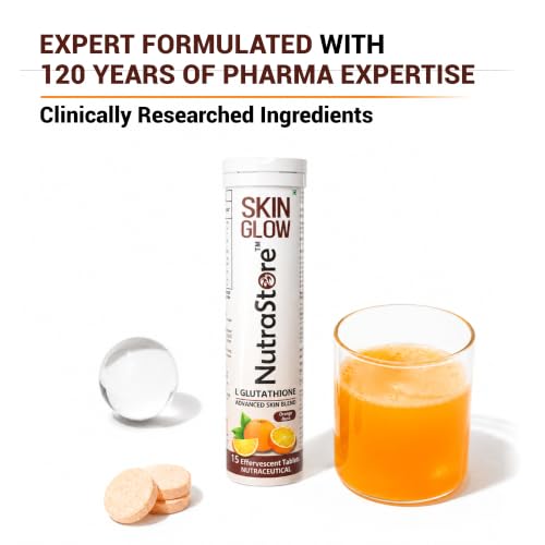 Image of NutraStore Skin Glow | L Glutathione Effervescent Tablets | With Vitamin C, Hyaluronic Acid, Biotin, Astaxanthin & Zinc | Advanced Antioxidant Skin Blend | Orange Aura Flavor | 15 Tablets