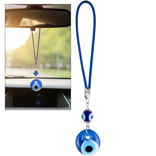 BCS Blue Evil Eye Charm Small Car Hanging Ornament Rearview Mirror Accessories Glass Nazar Beads Good Luck & Protection Amulet Turkish Greek Pendant Ojo Turco para Carro Decor for Home, Office, Door
