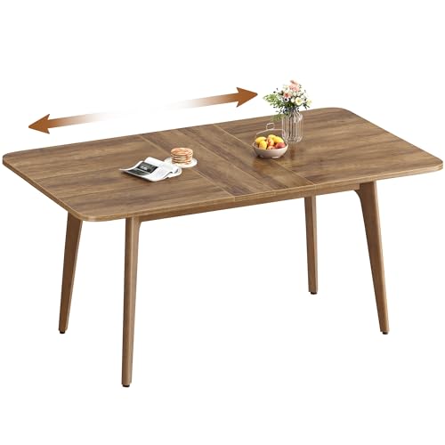 VASAGLE Table de Salle à Manger, Plateau Extensible, Capacité de Charge de 120 kg, pour Salle à Manger, Bureau ou Espace de Travail, Design Épuré, Marron Miel KDT090K01