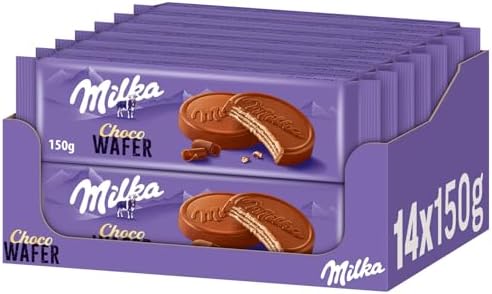 Milka Choco Wafer, 150 g (14er-Pack) | Waffelkeks mit feiner Kakaocrème-Füllung, umhüllt von Alpenmilch-Schokolade