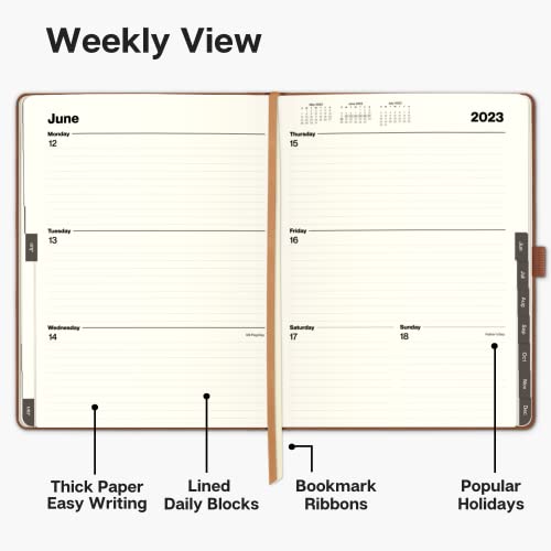 Dunwell 2023 Planner Weekly Monthly (8.5X11, Brown), Faux Leather Cover, Large Planner Book, 11X8 Big Agenda, Calendar Planner, Monthly Tabs, Ribbon Bookmark, Notes, Back Pocket, Stickers #TOP4