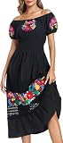 YZXDORWJ Women's Mexican Causal Dress Embroidered Lace Ruffle Long Dress (XL, 3648BK)