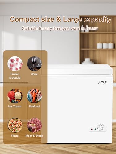 KRIB BLING 5.0 cu.ft Chest Freezer Compact Deep Freezer Top Mini Adjustable 7 Thermostat Door Low Noise with Removable Basket White