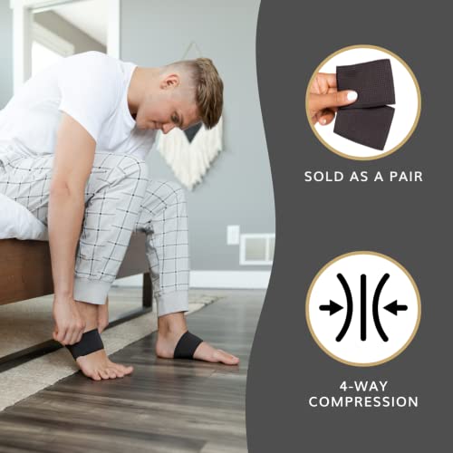 Image of BraceAbility Copper Arch Support Bands - Flat Feet Compression Brace Sleeves for Fallen Arches Treatment, Heel Spur Pain Relief, Achilles Tendonitis Foot Care, Plantar Fasciitis Correction, S /M Pair