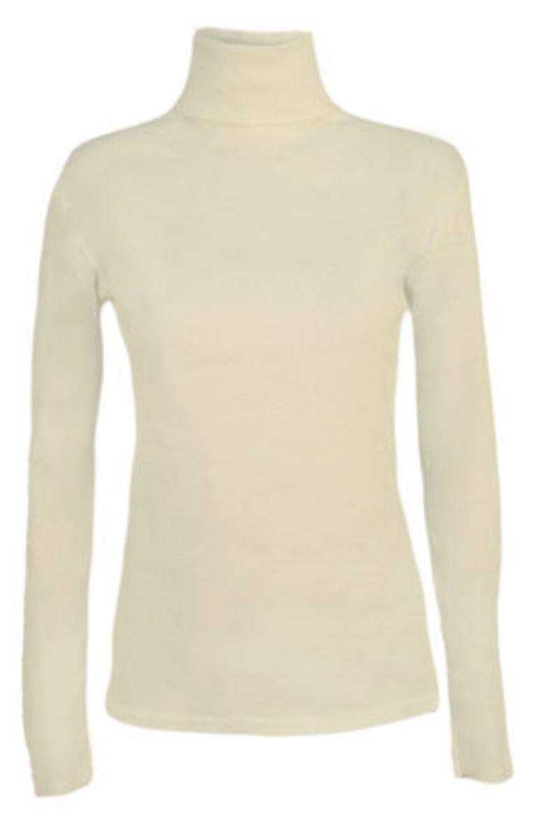 Fashion Lovers Women Stretch Plain Polo Turtle Roll Neck Jumper White