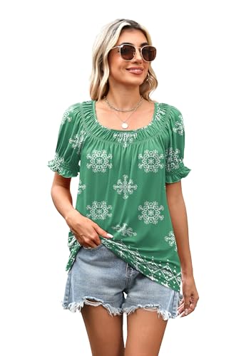 Image of WIHOLL Womens Short Sleeve Square Neck Summer Tops Dressy Casual Blouses Trendy Clothes 2026