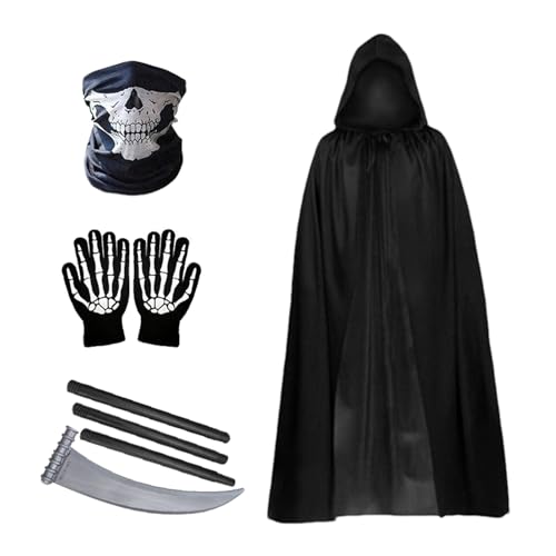 Capa negra con capucha, capa negra de Halloween con capucha para hombre, batas ajustables con guantes, disfraces unisex de longitud completa