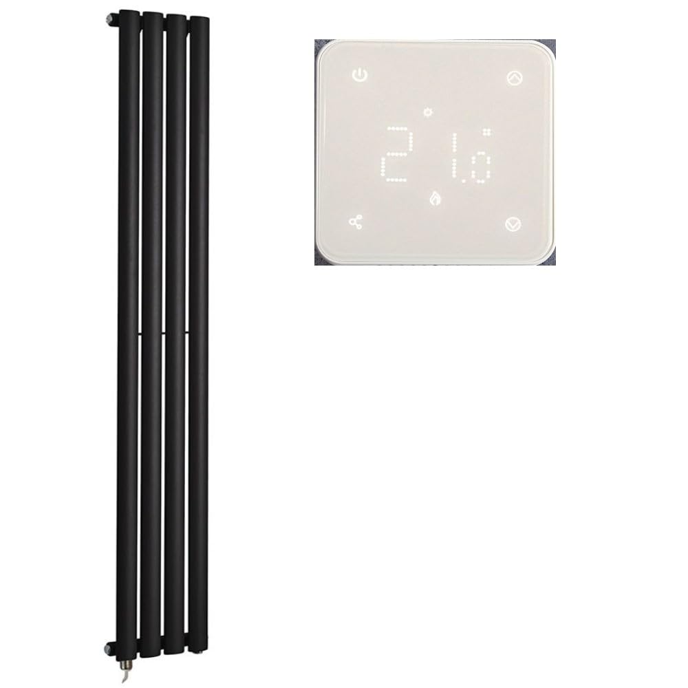 Milano Aruba 600W Black Vertical Single Oval Panel WiFi Electric Radiator - 1600mm x 236mm