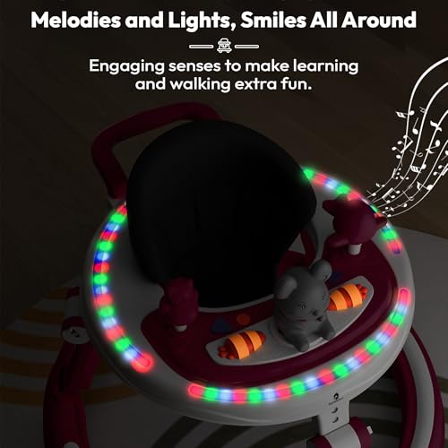 StarAndDaisy Baby Walkers for 9 Month+ Baby Boy Girl / 360° Walker for Kids with RGB Light, 7 Level Height Adjustment/Baby Walker with Switchable Food & Musical Toy Tray.