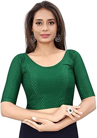 Bhochi Round Neck Cotton Spendex|Stretchable Blouse for Women|Readymade Blouse for Women|Blouses|Stretchable Blouse Readymade| Above Elbow Sleeve