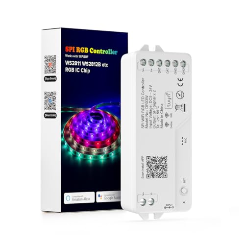 BTF-LIGHTING 2.4G WiFi DR03W RGB SPI Controller Tuya APP/Smart Life/Google Home/Alexa Control Support WS2812B WS2811 WS2815 etc Addressable LED Strip Work with WR01RF RC03RFB RF Remote