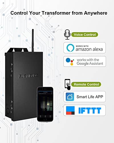Suraielec Smart Wi-Fi Low Voltage Transformer, 200W Indoor Outdoor Landscape Lighting Transformer With 2 Zones, 120V Ac To 12V 15V Ac Multi Tap Power Supply, Works With Alexa & Google Assistant #TOP1