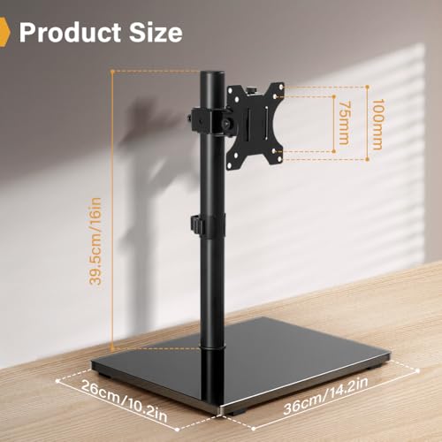 Image of WKWKER Universal TV Stand Table Top fits 13-32inch 360 Swivel Height Adjustable TV Stand with Mount Base with Tempered Glass Base