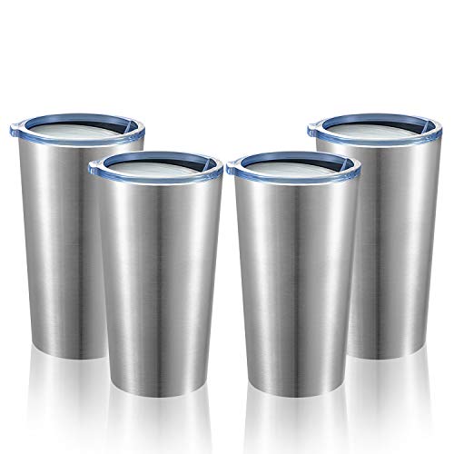 MEWAY 16oz Tumbler 4 Pack Stainless Steel Travel Coffee Mug with Lid Double Wall Insulated Coffee Cup Gift in Bulk for Women for Home Office Travel Great Silver 4 pack
