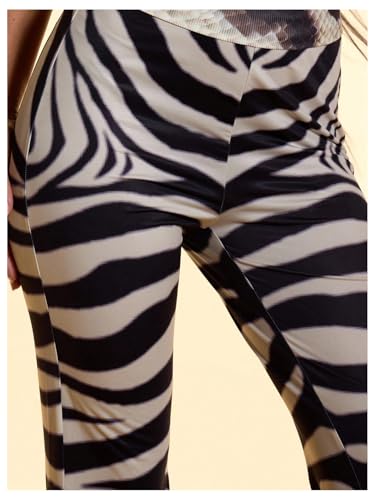 SOLY HUX Women's Zebra Striped Flare Pants Elastic Waist Bell Bottom Pants Casual Long Trousers4