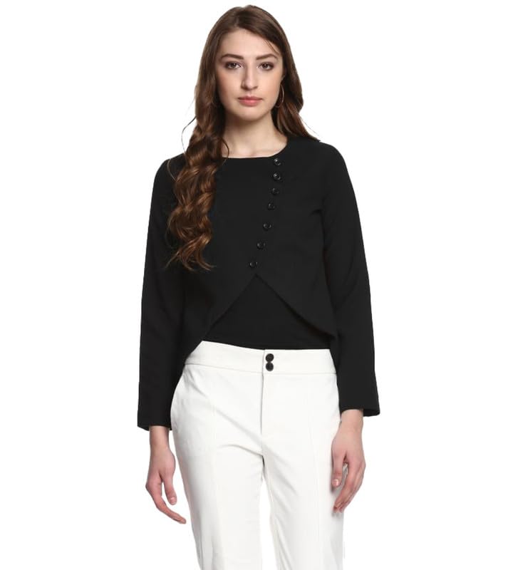 Generic Women's Polyester Diagonal Cut Long Sleeves Blazer (Black, L)-PID55717-picture-32