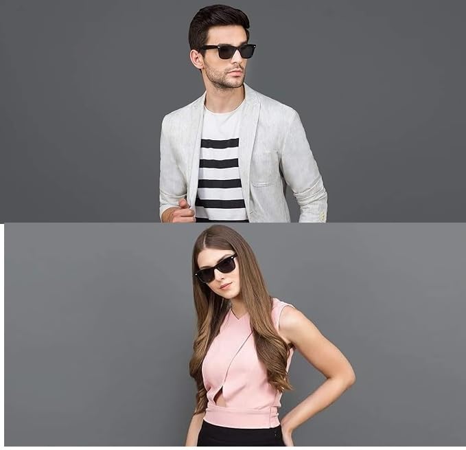 Image of Rectangular Sunglasses, Black Frame, Dark Grey Lenses, Retro Style-Men Women
