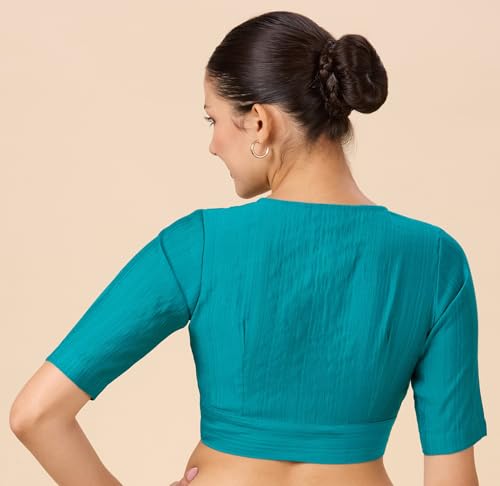 Image of Studio Shringaar Women Viscose Half Sleeve Smart V Neck Readymade Saree Blouse