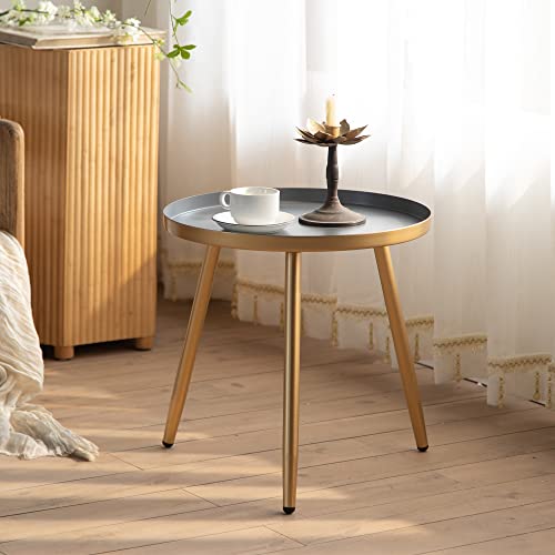 Ymlhome Round Side Table Coffee Table Nightstand Metal Tray Table Accent End Table For Small Spaces Living Room Bedroom Balcony (Gold & Blue) #TOP1