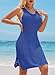 Dokotoo Beach Coverups for Women 2026 Summer Fashion Casual Scoop Neck Sleeveless Hollow Out Crochet Cover Up Dress Side Split Resort Wear Cruise Outfits Dark Blue Large