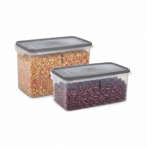 Image of Amazon Brand - Solimo Airtight Plastic Rectangle Storage Containers Food Grade Set of 2 (10.5L & 15L) | BPA-Free Durable Kitchen Storage | Stackable Pantry & Fridge Containers for Dry Food, Grey