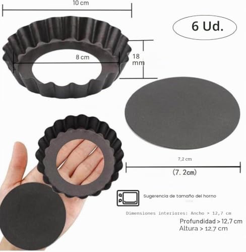 Miniatura 3 de Piqiuqiu Juego De 6 Tartaletas,10 Cm Moldes Para Magdalenas Galletas Tartaletas, Antiadherentes Molde Para Mini Quiche,Extraíble Loose Bottom Tart Pie,Tarta,