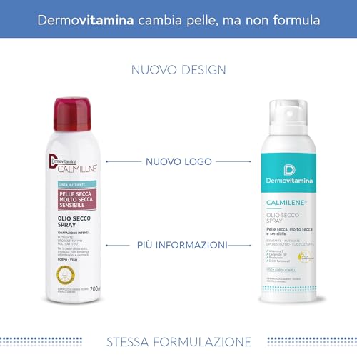 Calmilene Olio Secco Spray 200 ml - Spray con olio corpo e viso - Per la pelle sensibili e dermatiti - 5 Olii funzionali - Ricchi di Omega 3, Omega 6, - Ceramide e Vitamina E - Dermovitamina - 2