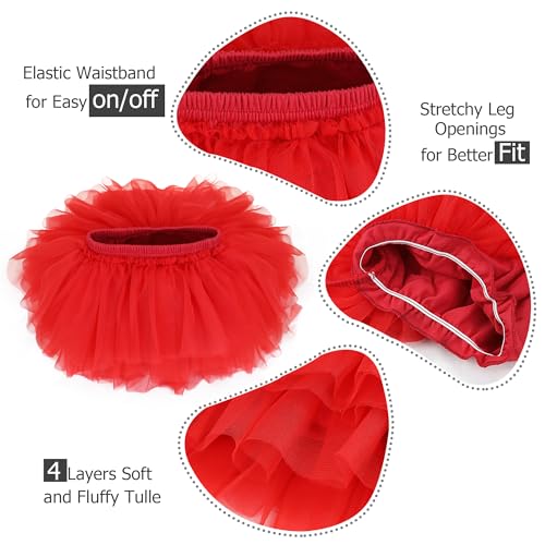 Toddler Baby Girls Soft Tutu Skirt Skort with Diaper Cover for Baby Infant Kids Princess Tutu Skirt 0-4 T Red - Thumbnail 3