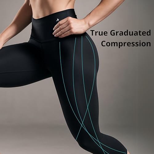 CompressionZ High Waisted Capri Compression Leggings for Women Tummy Control - Workout, Gym, Pilates, Travel, Yoga Pants Pockets Black X-Large