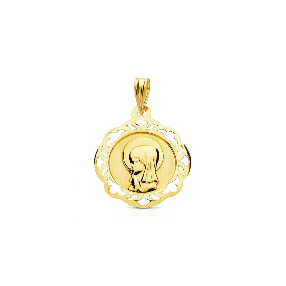 Monde Petit Medaglia religiosa pendente Oro Giallo 18K Personalizzata Vergine Bambina Rotonda Opaca e Lucida 20 x 18 mm - Certificato di garanzia - 1277