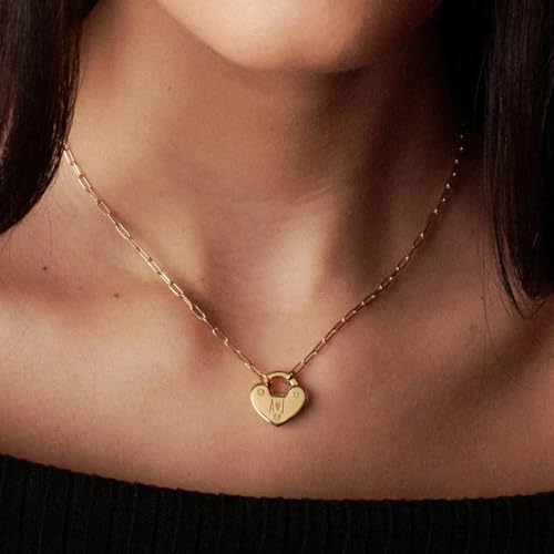OAK & LUNA - Custom Initial Lock Necklace - Sterling Silver, 18K Gold Plated or 14K Solid Gold - Upgrade with Diamonds - Up to 3 Personalized Letters4