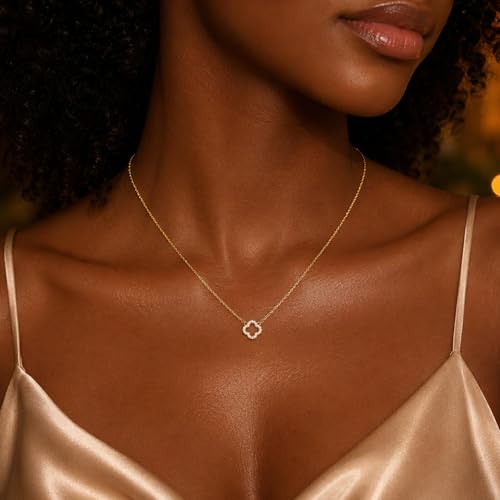 Dainty Gold Necklaces for Women Trendy Non Tarnish 14K Gold Plated Cubic Zirconia Necklace Layered Simple Cute Four Leaf Clover Choker Jewelry Birthday Gifts - Image 4