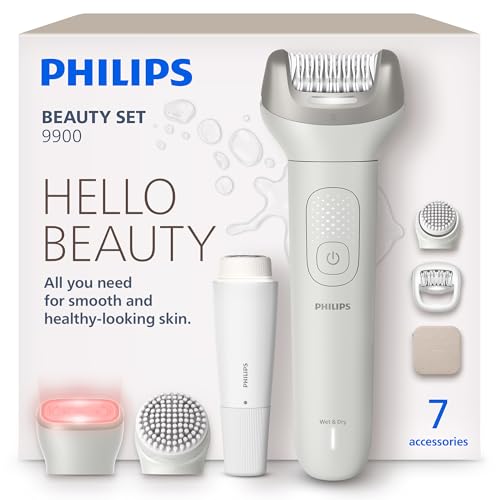Philips Epilator Series 9000 - Cordless Wet and Dry Electric Epilator, Hair Removal for Legs, Body and Bikini, with ProGuide, 9 Accessories Including Pedicure Head, 60 min. Runtime, Model BRE728/00