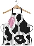 WONDERTIFY Heart Apron,Pink Heart on The Black and White Cow Skin Pattern Background Bib Apron with...