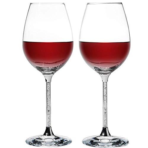 Matashi Crystal Wine Glasses Set Lead-Free Gold Crystal Sparkling Wine Wedding Glasses, Elegant Crystal Filled Glassware - The for Weddings, Parties and Special Celebrations (Clear Crystals)