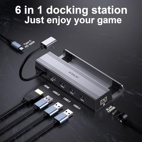 Kobilar Steam Deck 6 in 1 Docking Station Legion Go/Rog Ally,Type-C to 3*USB-A 3.0(5Gbps)，HDMI(4K/60Hz)，PD 100W，Ethernet(1000Mbps) with a complimentary USB-C Cable by Kobilar - Image 3