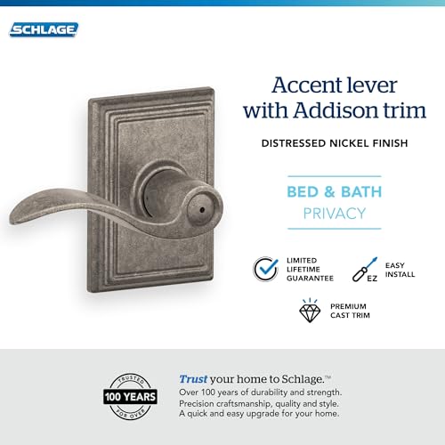 Image of SCHLAGE F40ACC621ADD Addison Collection SCHLAGE Privacy Lever, Distressed Nickel