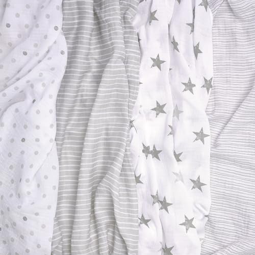 Image of Aden by aden + anais Baby Muslin Swaddle Blanket, 100% Cotton Muslin, Large 44 X 44 inch,4-Pack, Dusty - Stars