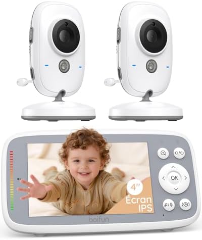 BOIFUN 4'' Babyphone 2 Cameras Bebe Surveillance sans WiFi, Visio...
