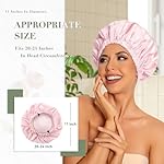 Reusable Shower Cap for Women, Large Waterproof Shower Bonnet Washable Elastic Band Bath Hair Hat for Long Hair, Braids(Pink) - Image 3