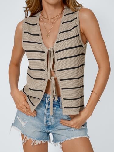 Image of LILLUSORY Womens Tie Front Tops Vacation Sweater Vest | Bohemian Style, Beach Resort Wear, Concert Western Outfits, Crochet Tops, Vacation Outfits, Cute Y2k Sleeveless 2026