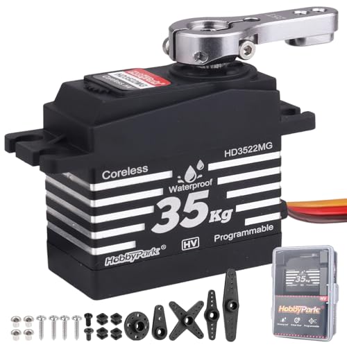 HobbyPark Waterproof 35KG Servo High Torque Metal Gear Digital Servo Motor for 1/8 1/10 1/12 RC Crawler Truck RC Car RC Basher Bashing Robot DIY Control Angle 180° HV (Coreless Motor)