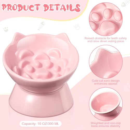 image for Funnymoom 2 Pcs Ceramic Slow Feeder Raised Cat Bowl Elevated Cat Food 